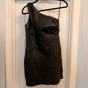 ALLSAINTS SPITALFIELDS Rodan One-Shoulder Black Genuine Leather Dress
